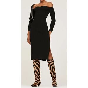 Milly Dress Knit Bustier Sweetheart Neck Off Shoulder Midi Black Size S